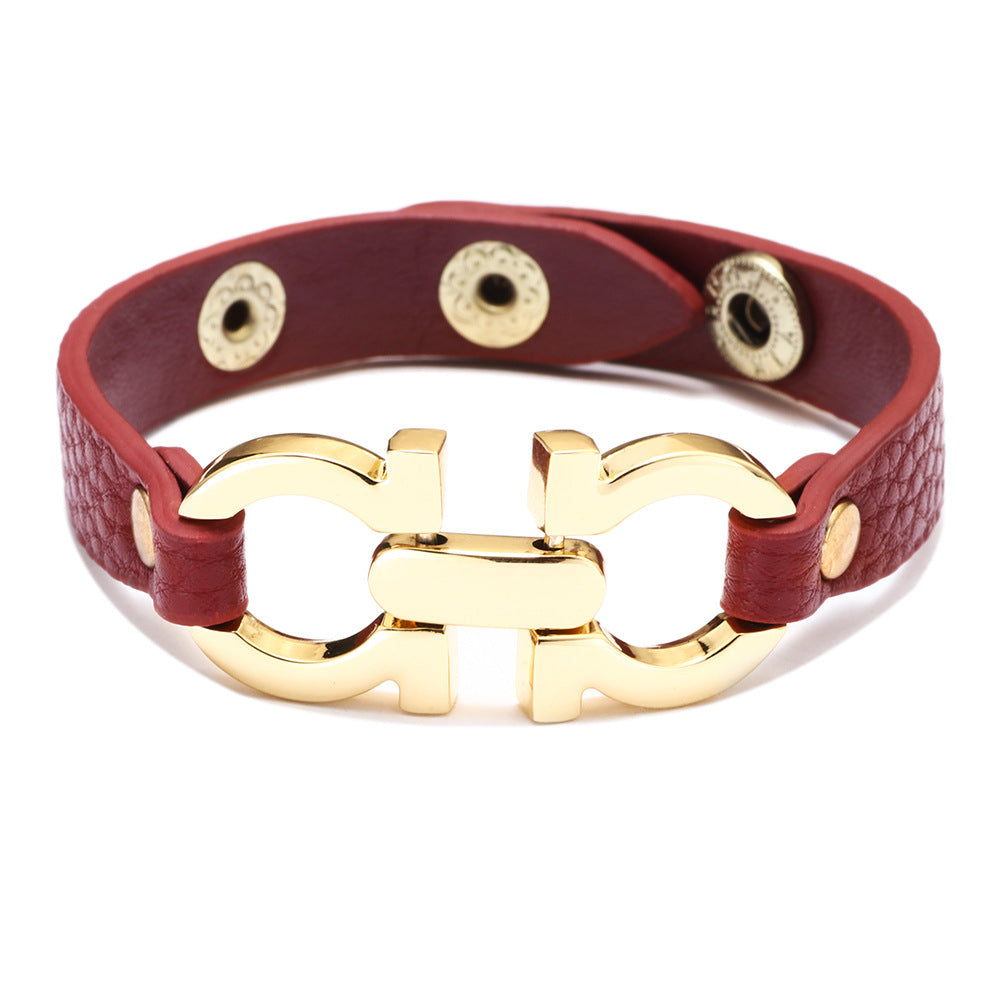 Wholesale PU leather alloy geometric leather personalized bracelet