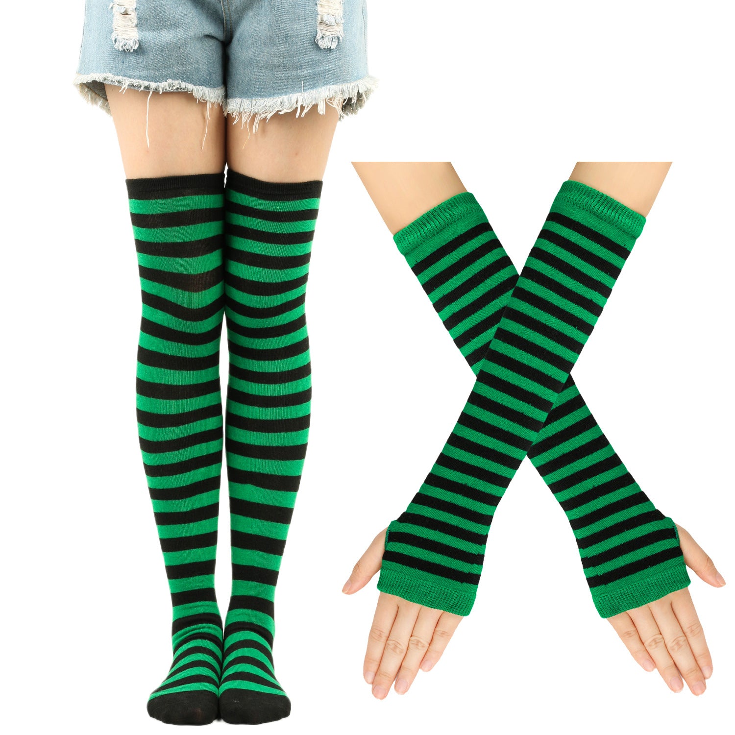 Wholesale Christmas Halloween High Striped Socks Gloves Set