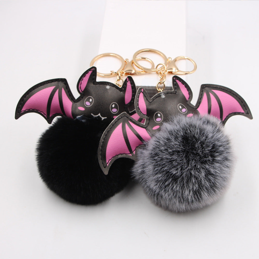 Wholesale Alloy Bat Fur Ball Pendant Keychain Bag Charm Gothic  Decorative Accessory For Purses