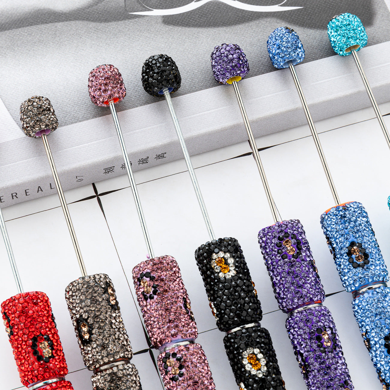 Wholesale Leopard print multi-color plastic diamond studded  beadable pens
