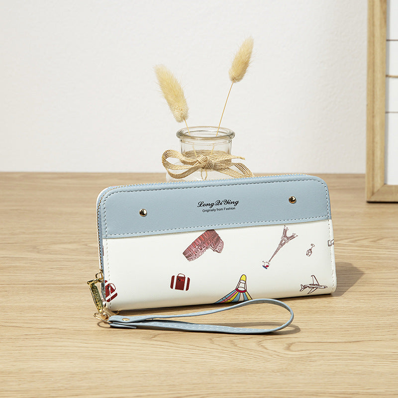 Wholesale Zipper Splicing Contrasting Iron Tower PU Women's Wallet