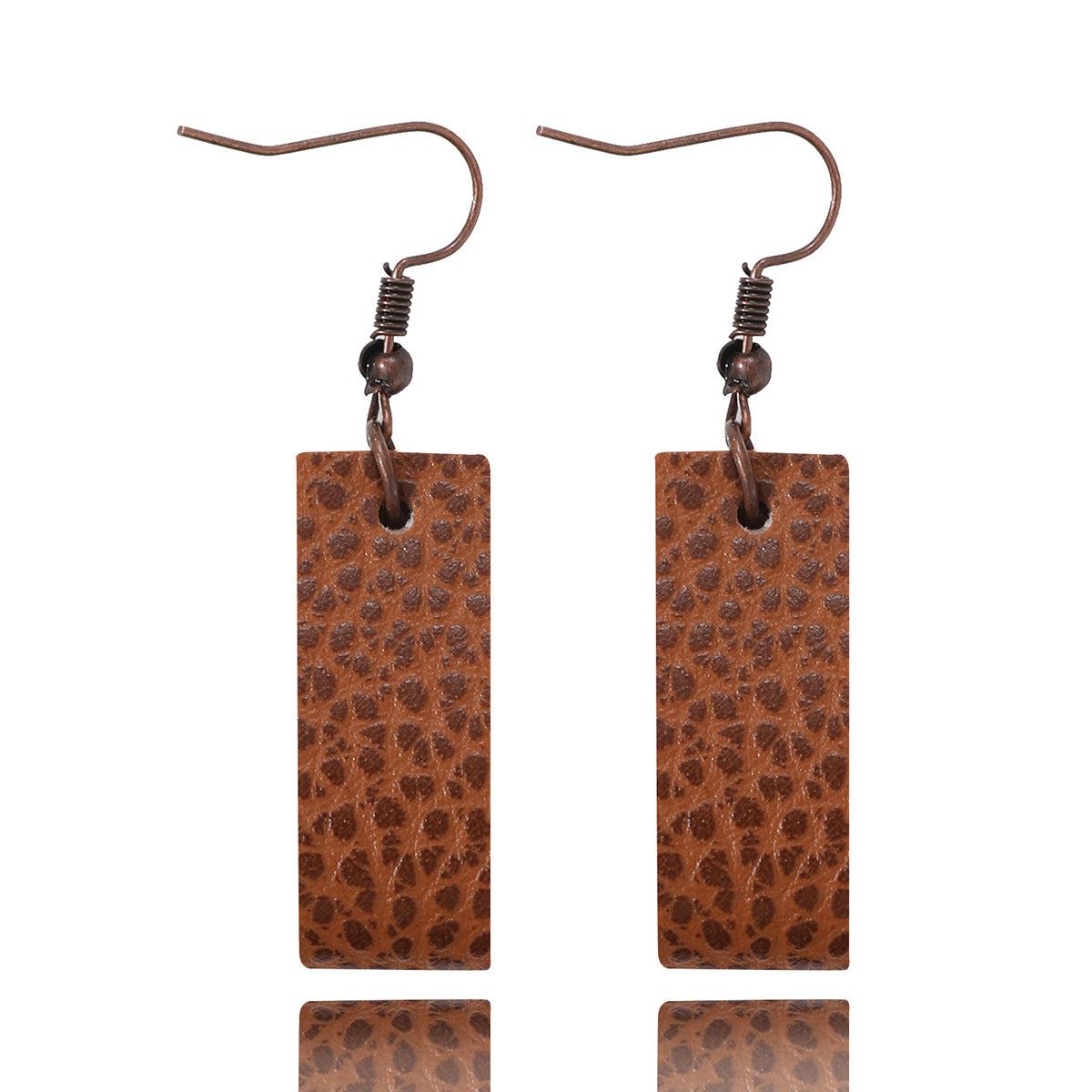 Wholesale Rectangular Lychee Pattern Leather Earrings