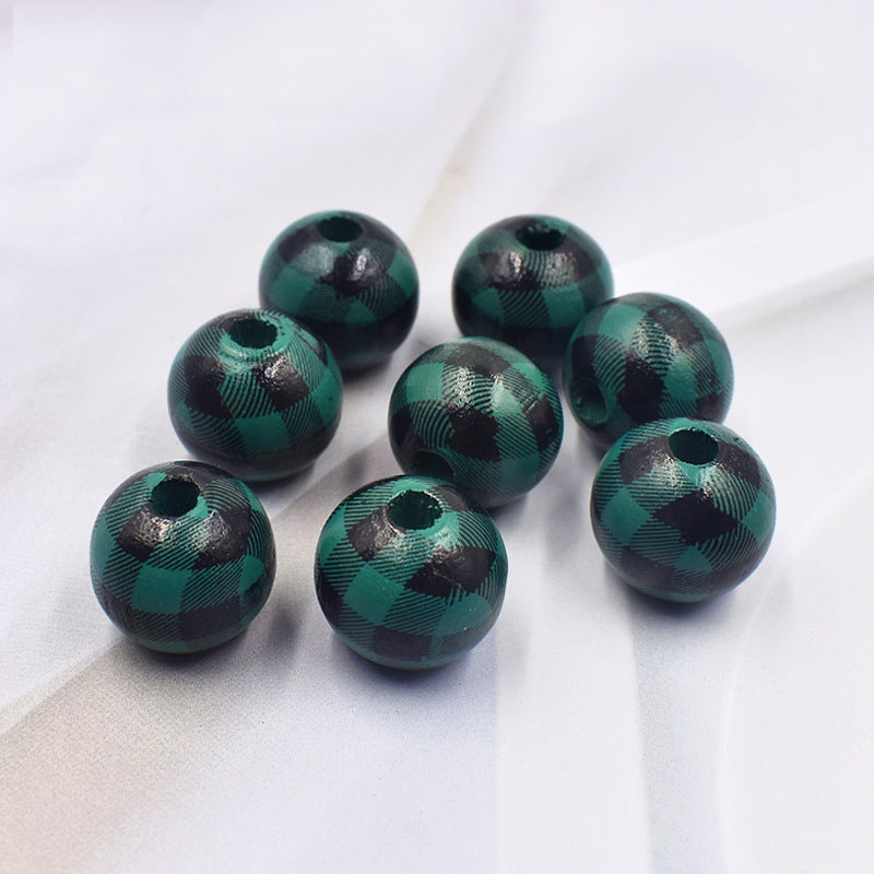 Wholesale 10PCS Houndstooth Wooden Beads DIY Beads Colored Plaid Wooden Beads