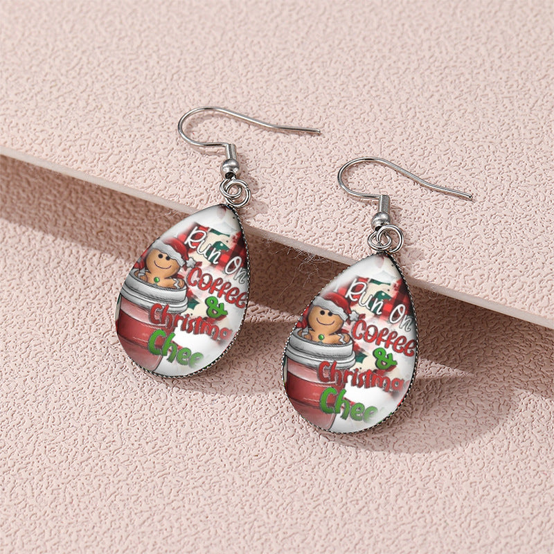 Wholesale Christmas Snowman Christmas Tree Santa Claus Time Gem Glass Water Drop Earrings