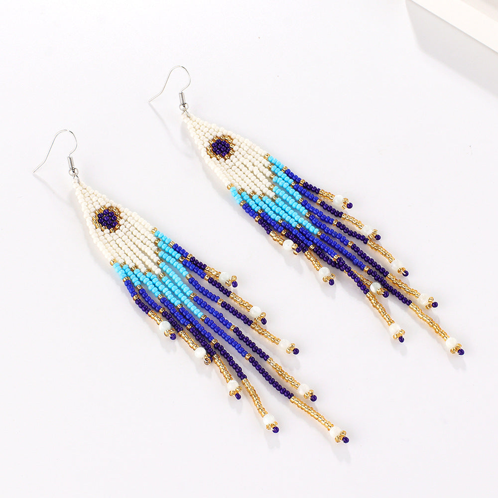 Wholesale Colorful Rice Beads Bohemian Tassel Earrings