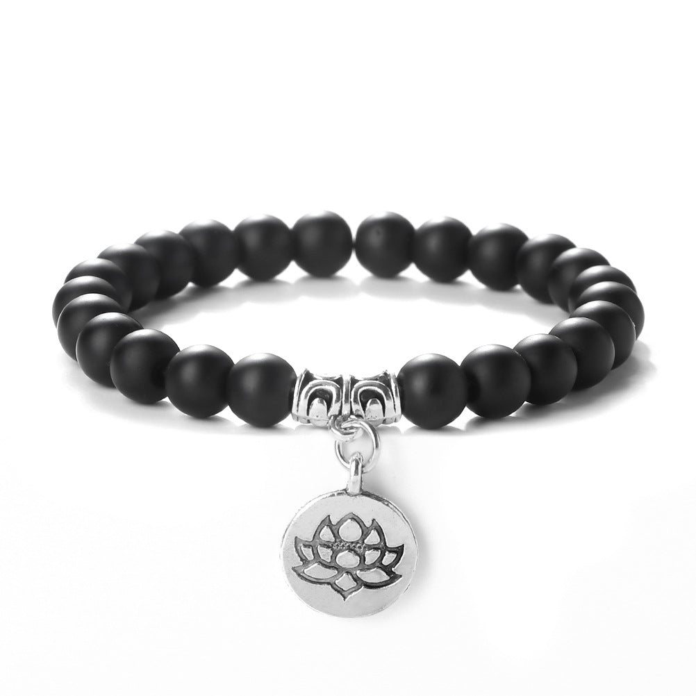 Wholesale 8mm Round Beads Beaded Elastic with Three-Way Alloy Lotus Pendant Buddhist Beads Bracelet