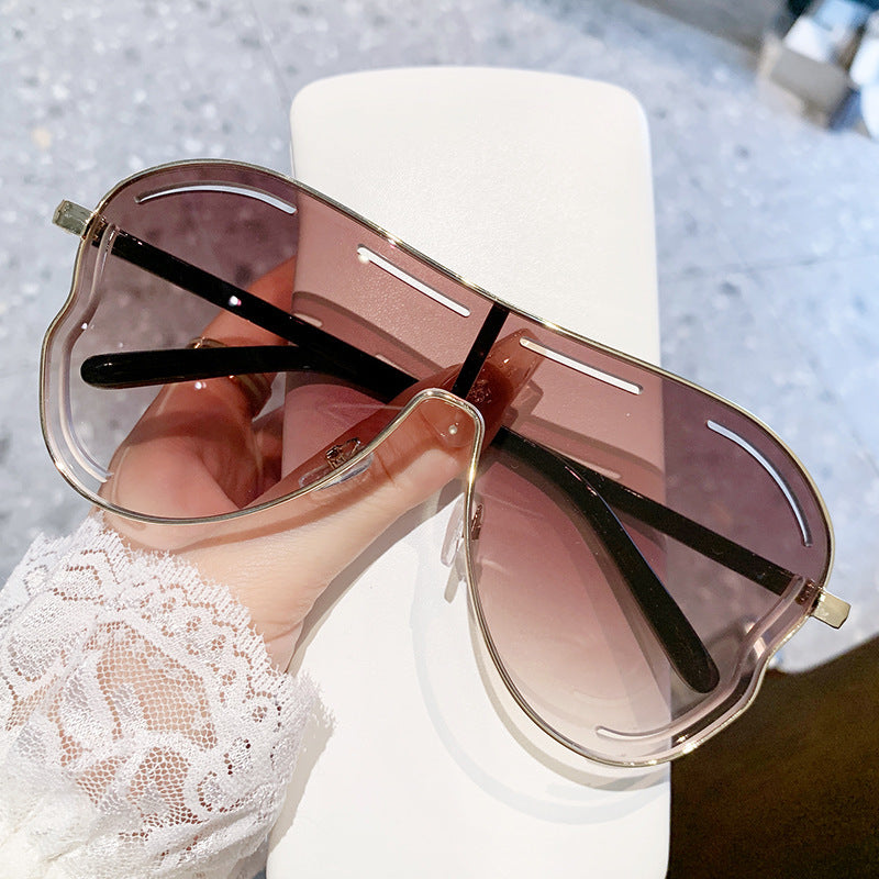 Wholesale big frame sunglasses party sunglasses one-body lenses hollow sunglasses
