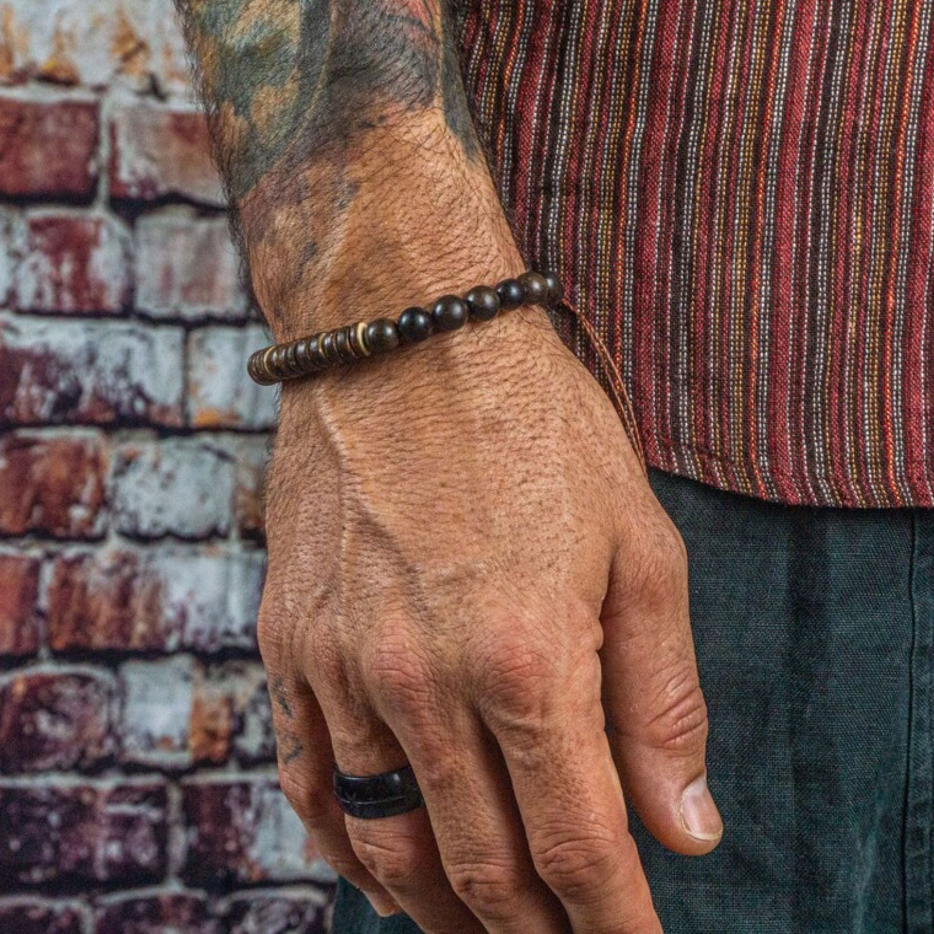 Wholesale Skull Retro Style Turquoise Wood Beads Coconut Shell Bracelet