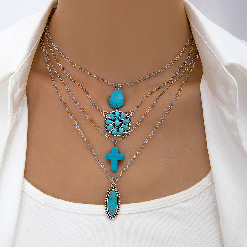 Wholesale Bohemian Style Vintage Turquoise Flower Necklace