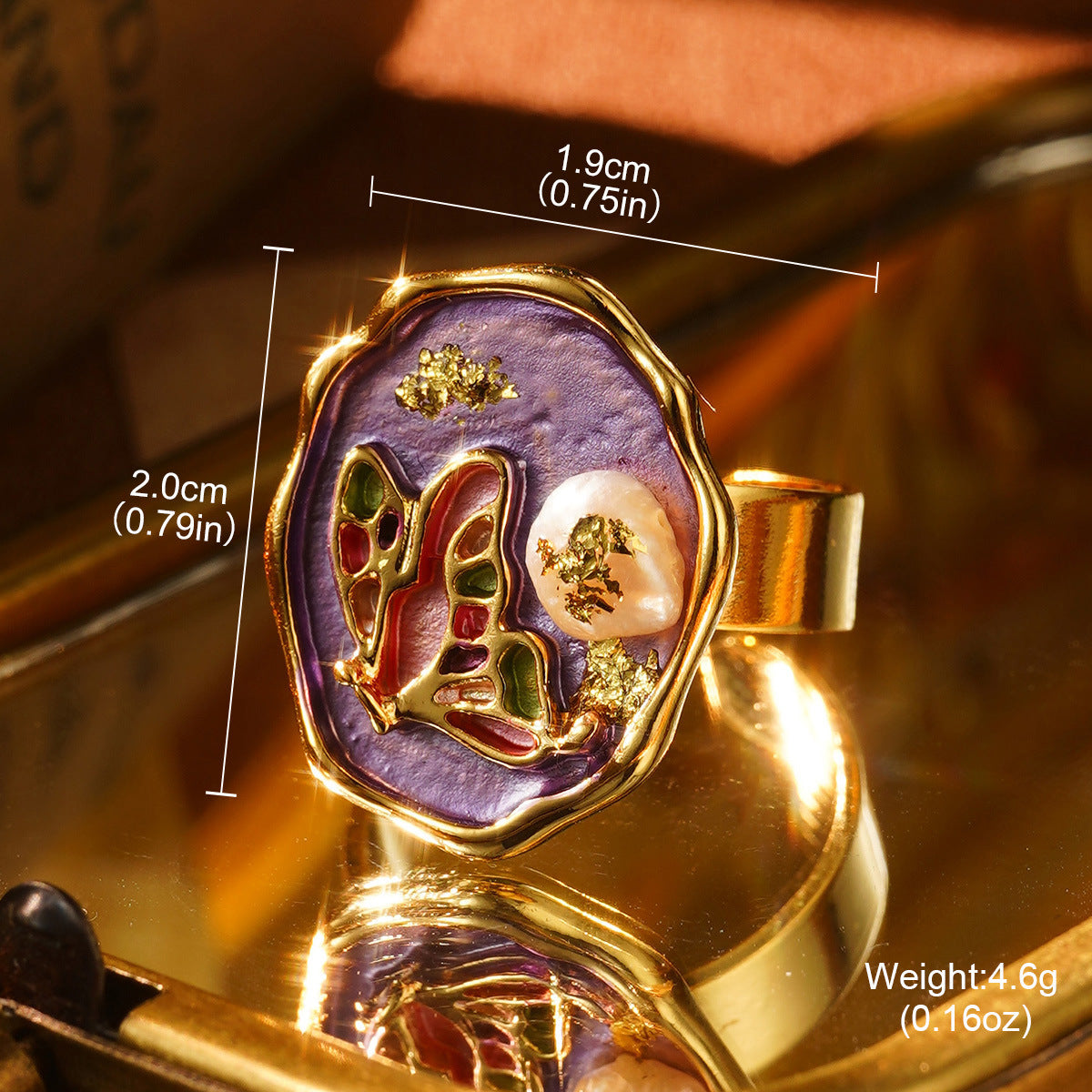 Wholesale French retro temperament enamel oil painting series Baroque natural pearl ring