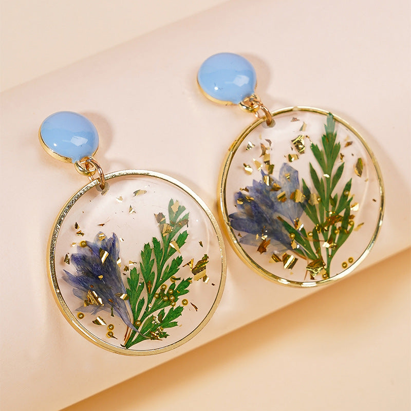 Wholesale Resin Dripping Dried Flower Earrings