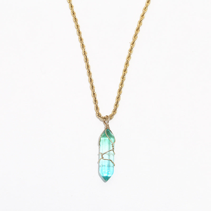 Wholesale turquoise pendant titanium steel twist chain crystal does not fade Necklaces
