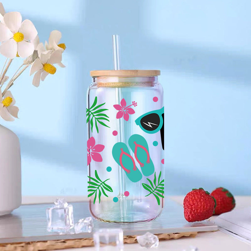 Wholesale Colorful Coconut Tree Car Summer Series  16oz Cup UV DTF Wraps