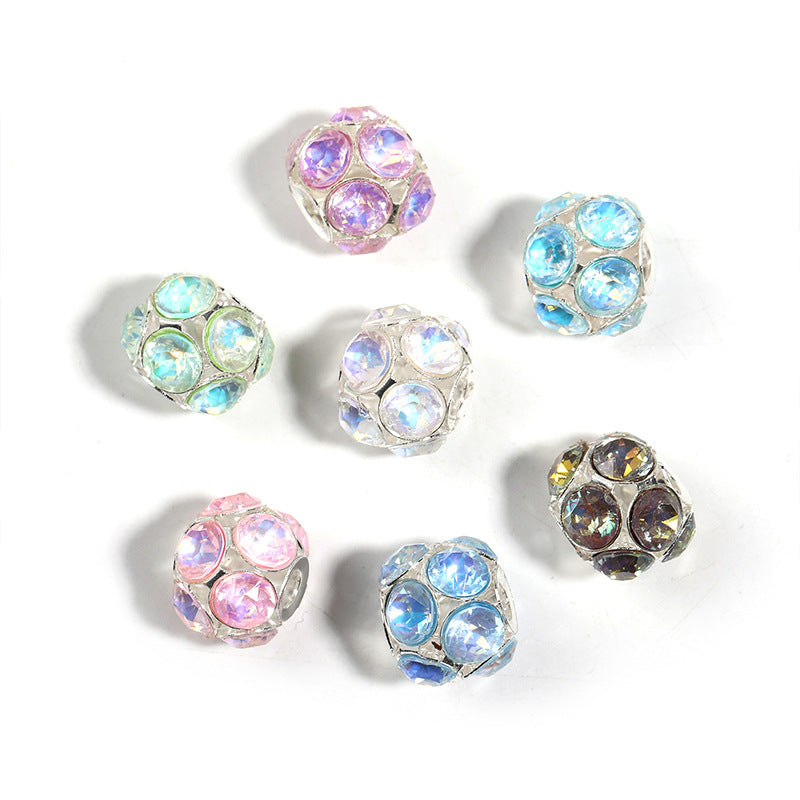Wholesale 50pcs Diy Alloy Hollow Zircon Diamond Ball Flash Rhinestone Flower Ball Loose Beads