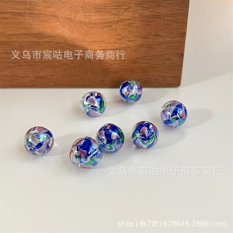 Wholesale 10pcs Glass flower plated and colored through-hole round Beads
