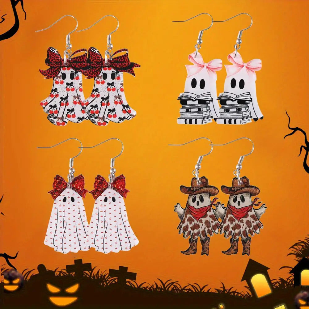 Wholesale  Gothic Ghost Earrings Set Acrylic Leopard Print Cherry Pendant Fashion Accessory Gift