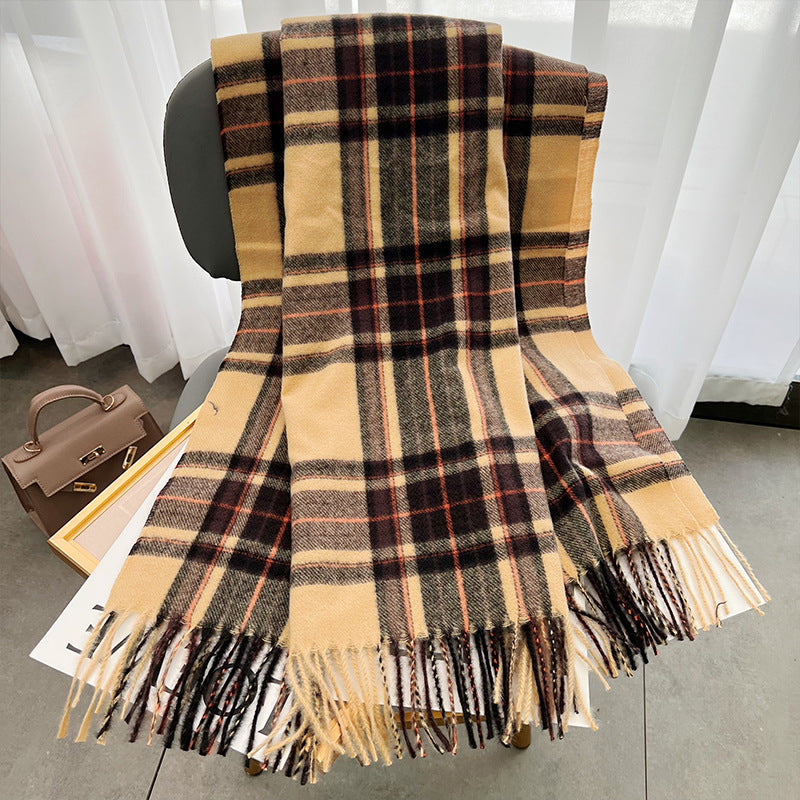 Wholesale Korean Version Winter Imitation Cashmere Retro Grid Japanese Tassel Shawl Warm Scarf