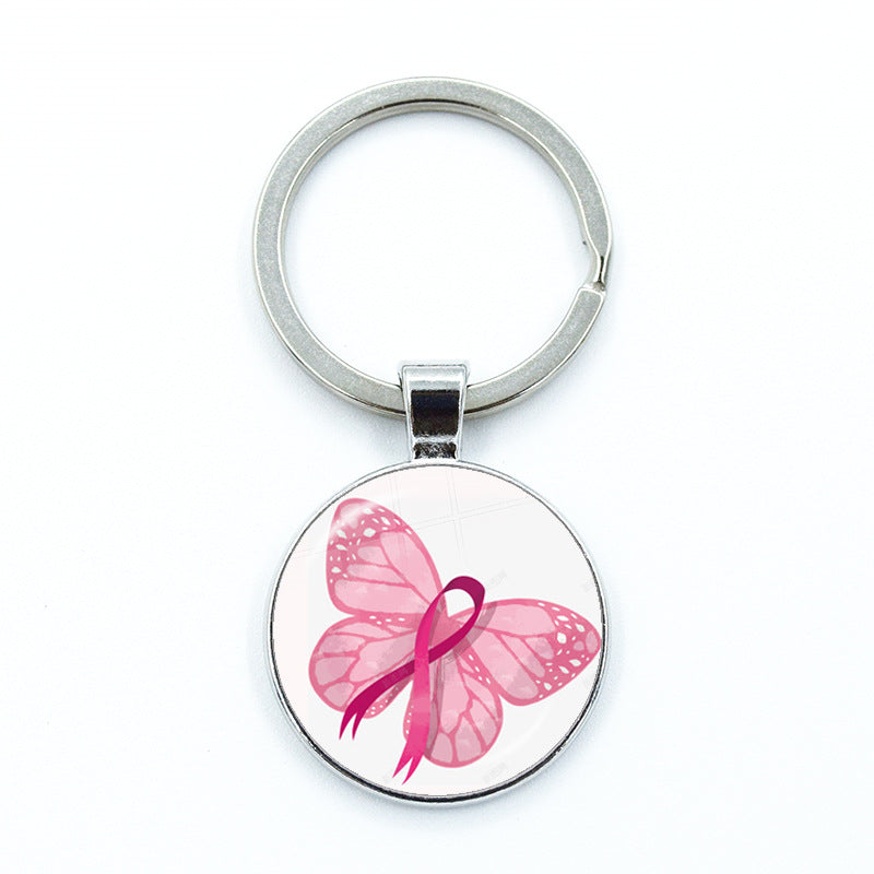 Wholesale Care Breast Cancer Vermicelli with Zinc Alloy Key Chain