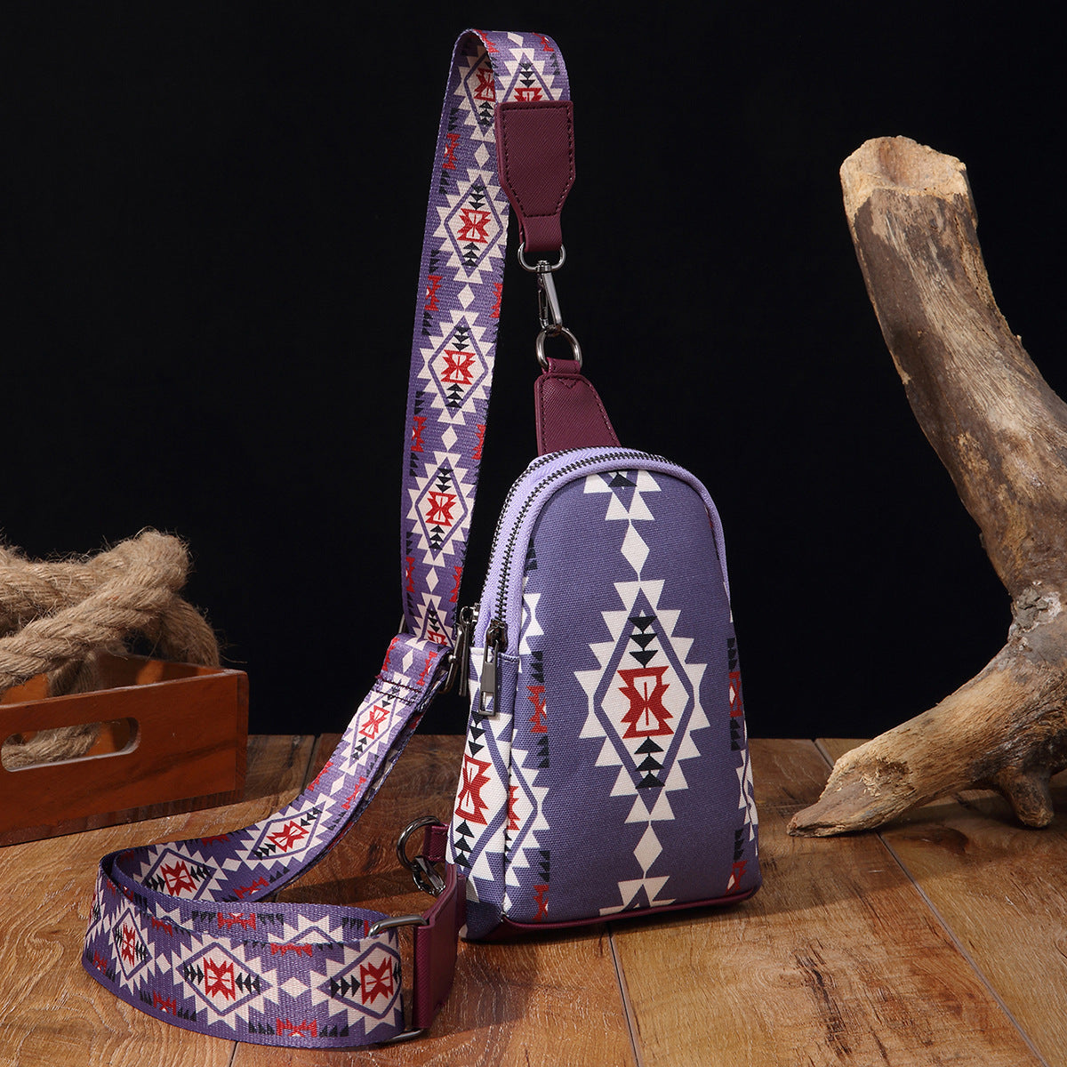 卸売ヴィンテージ アステカ キャンバス プリント ボヘミアン チェスト バッグ クロスボディ バッグ