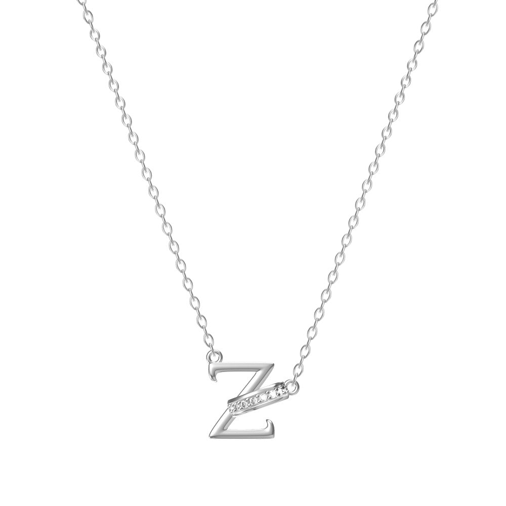 Wholesale 26 letter titanium steel necklace with diamonds
