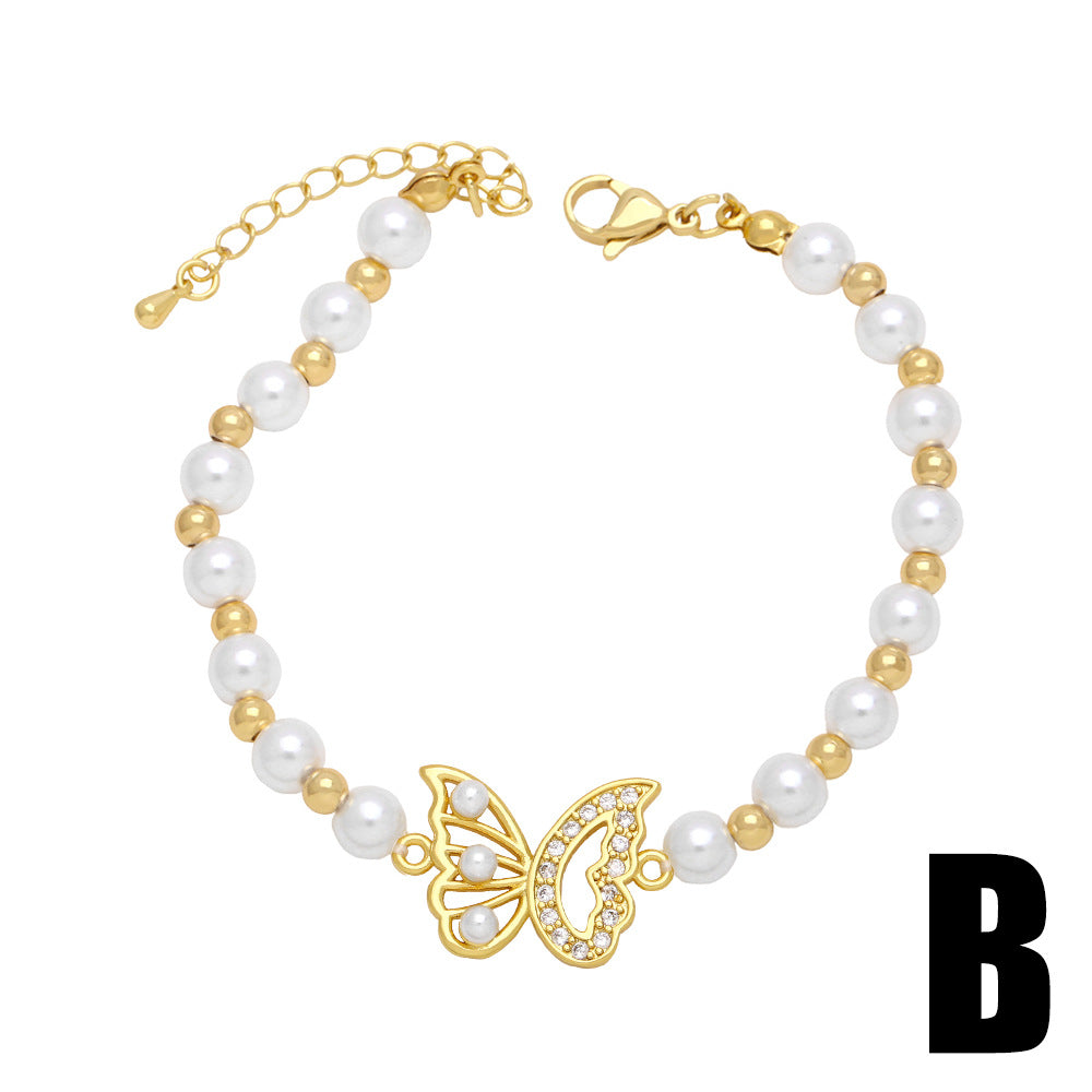 Wholesale Copper Butterfly Pearl Bracelet