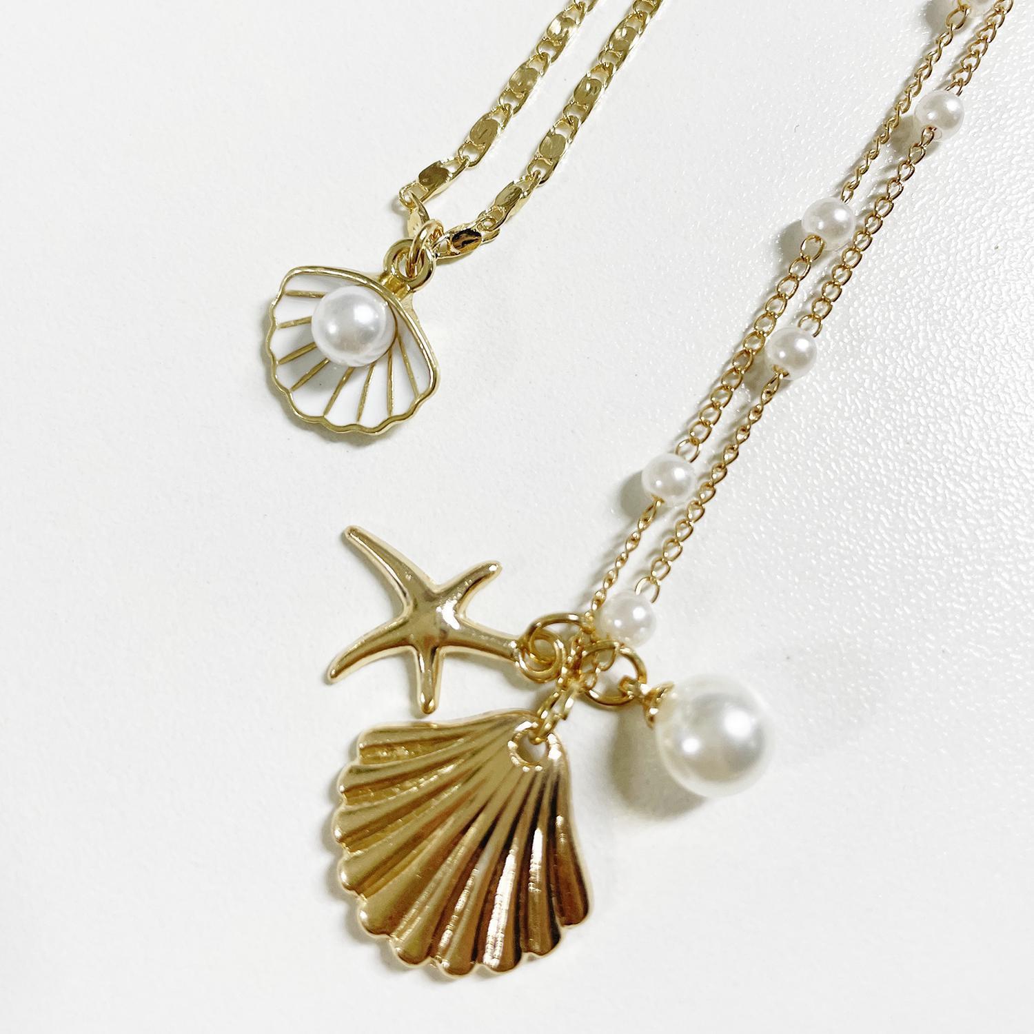 Wholesale Trendy Multi Layer Shell Starfish Necklace Beach Collarbone Chain Boutique Resale Jewelry Accessory