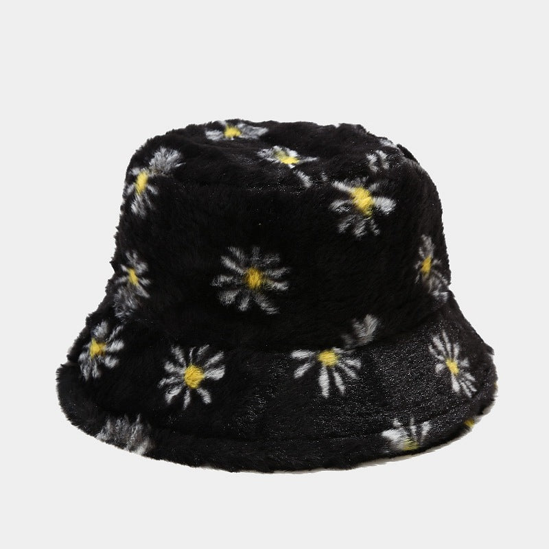 Wholesale New Small Chrysanthemum Pattern Plush Bucket Hat