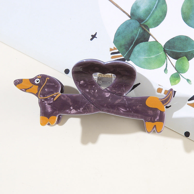 Wholesale Dachshund Shape PVC Hair Clip For Women Spray Painted Cute Hair Accessory