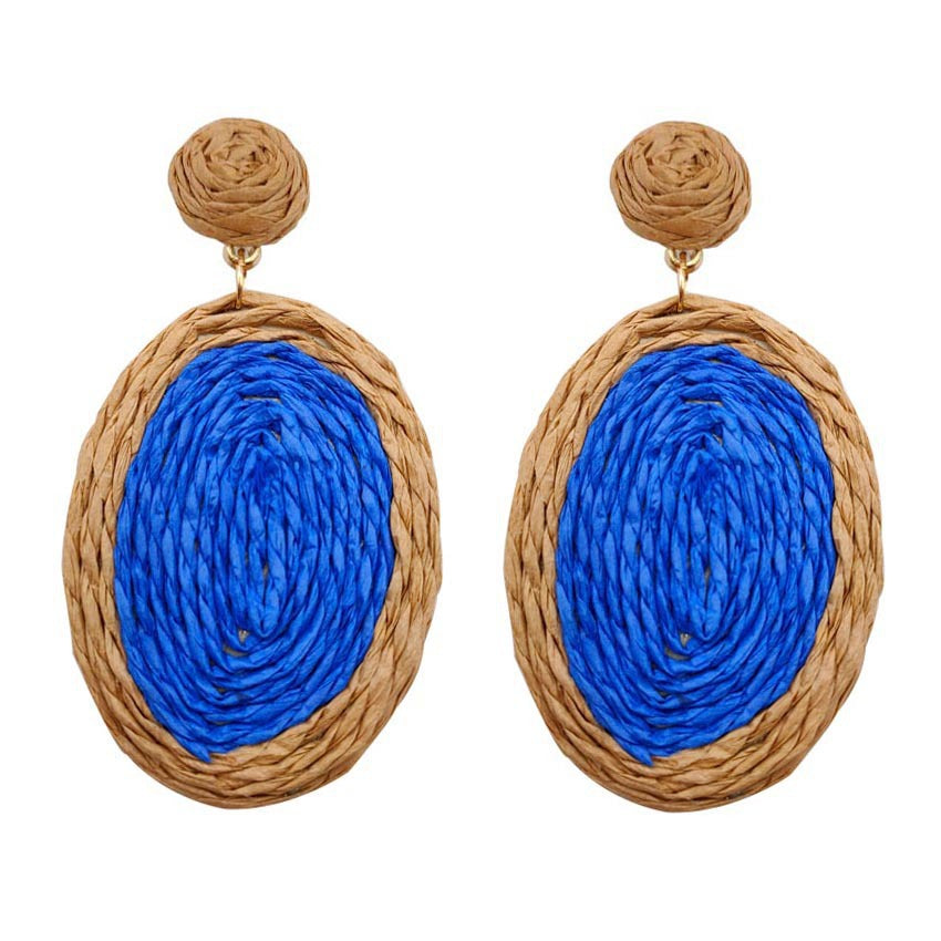 Wholesale Handmade Rattan Dyed Oval Lafite grass Earrings