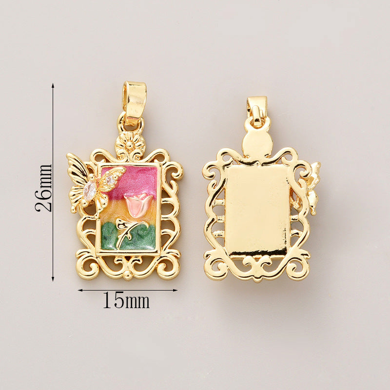 Wholesale Pearl Necklace Melon Buckle Pendant Oil Dropping Oil Painting Style Rose DIY Pearl Necklace Sweater Chain Accessories New