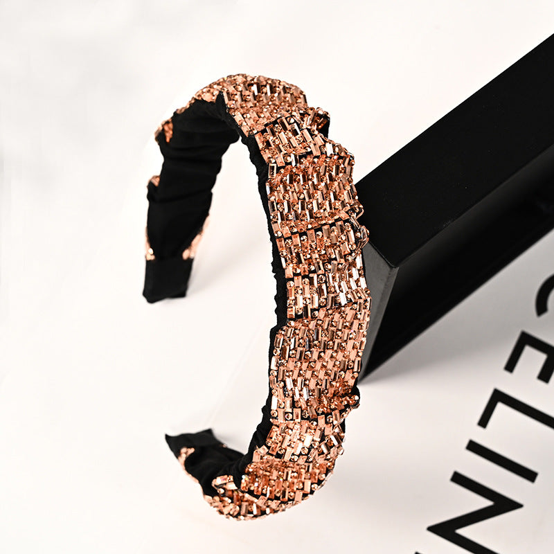 Wholesale Colorful Pleated Full Diamond Sparkling and Dazzling Personality High-end Wide Edge Headband