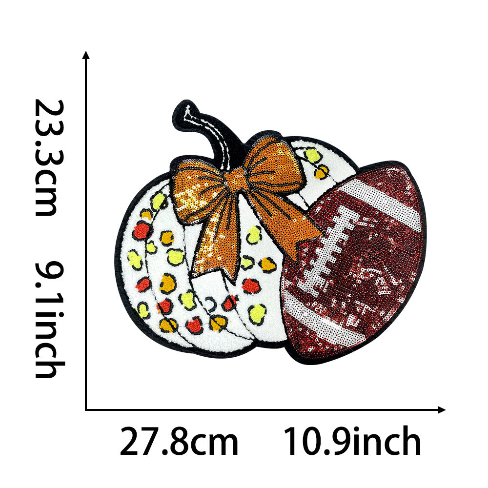 Wholesale DIY Sequined Pumpkin Football Applique Patch For Coats Bags Hats Stylish Craft Supply