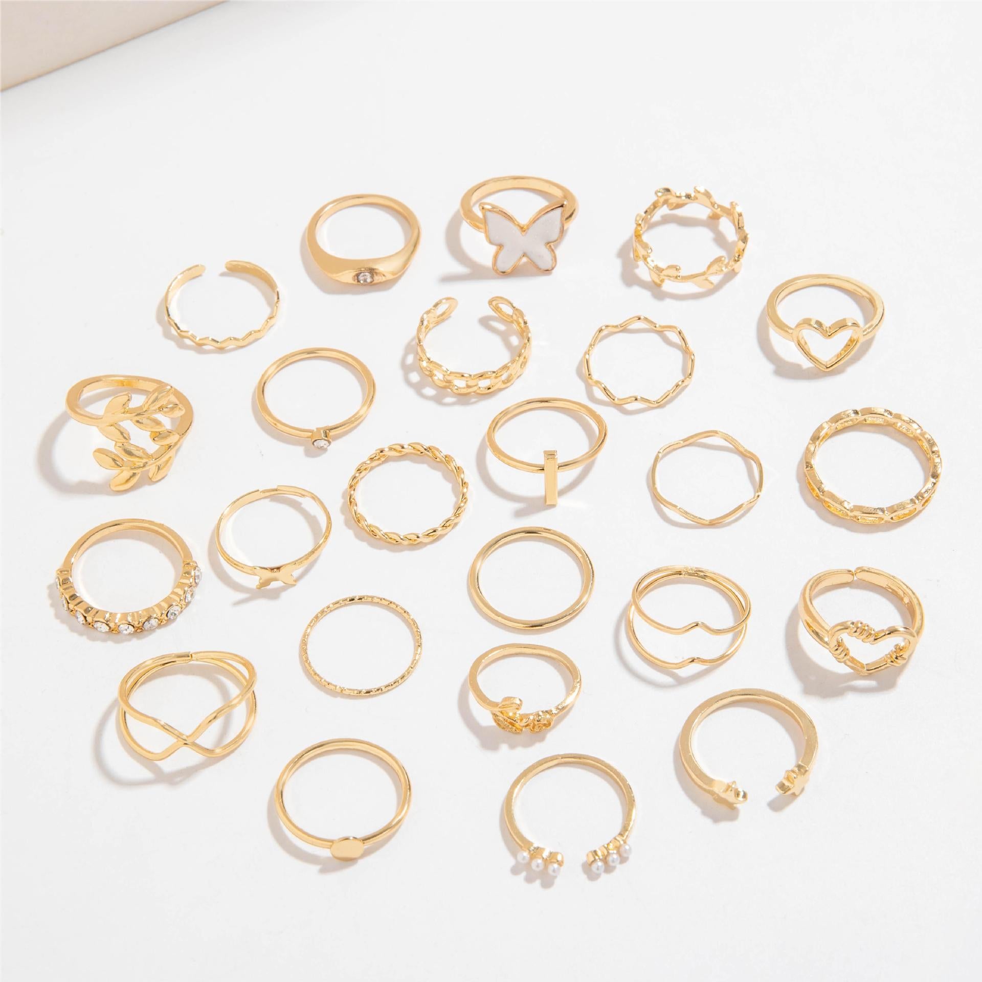 Wholesale Fashionable and versatile leaf heart personality geometric ring set