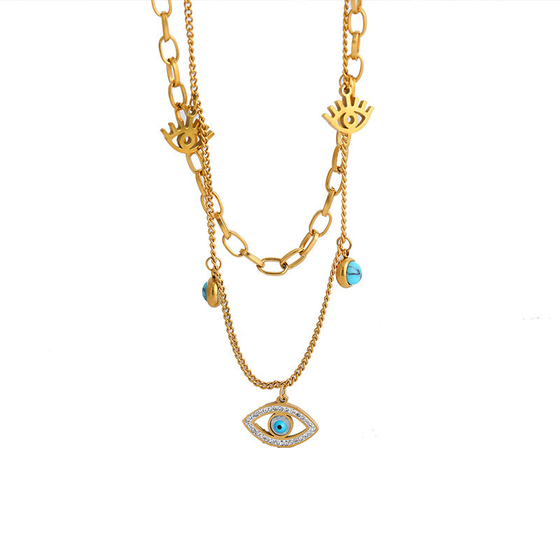 Collares de acero de titanio de doble capa de diablo ovalado azul al por mayor