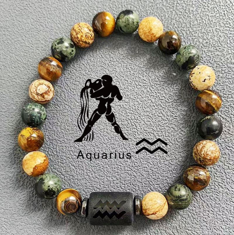 Wholesale Twelve Constellation Obsidian Men's Beading Bracelet