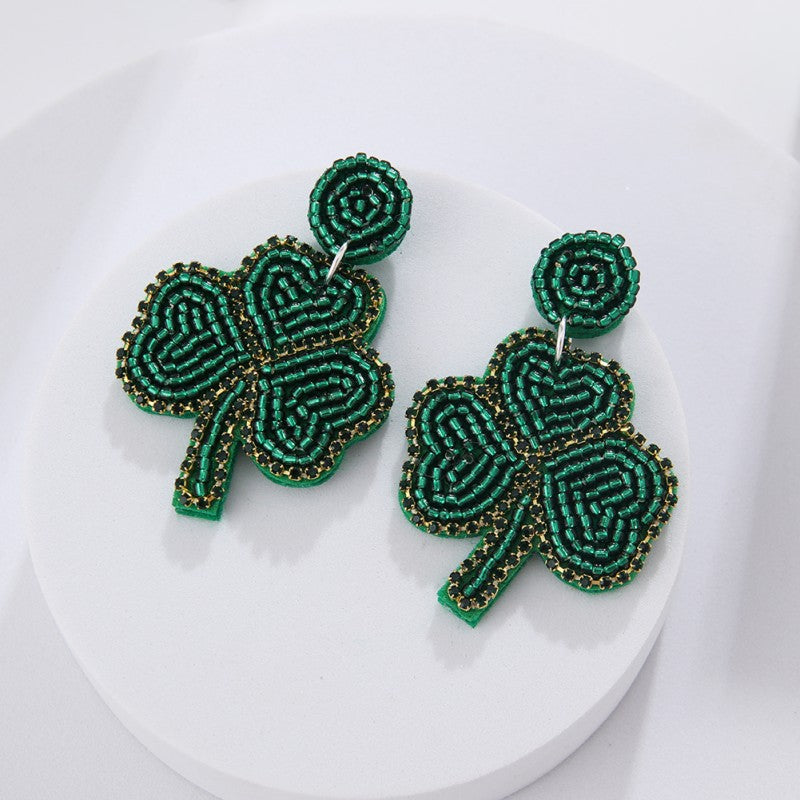 Wholesale San Pa Festival Clover Fabric Rice Bead Festival Hand-sewn Earrings