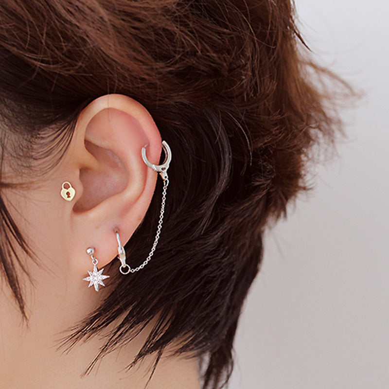Wholesale Double Ear Hole Chain Ear Cuff Geometric Shape Trendy Fashion Accessory