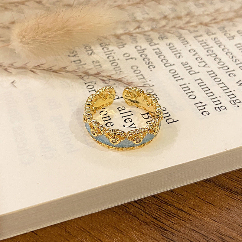 Wholesale Flower bud colored enamel drip pattern ring