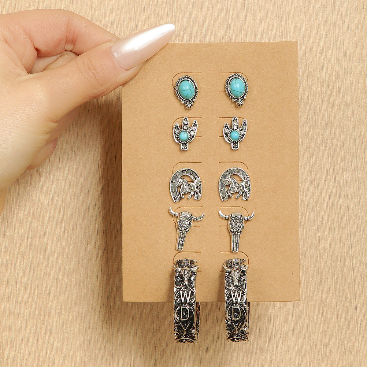 Wholesale Ethnic Style Zinc Alloy Earrings Set With Imitation Turquoise And Tassel Bull Head Cowboy Boot Design Fashion Accessory For Casual Party Gift