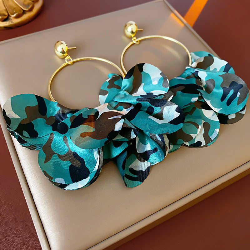 Wholesale Silver Needle Round Flower Petal Camouflage Earrings