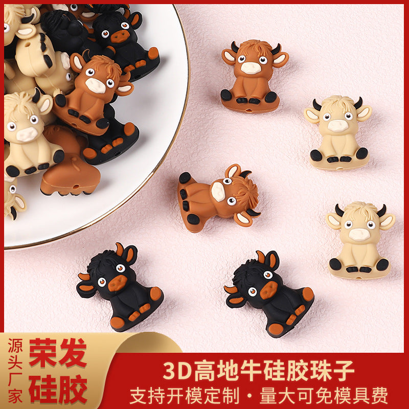 Wholesale 20pcs/pack 3D cartoon cow silicone beads