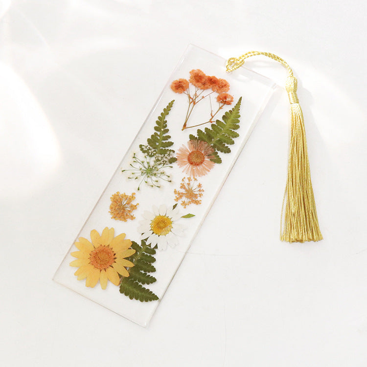 Wholesale 6pcs Everlasting Dried Flower Epoxy Colored Tassel Bookmarks