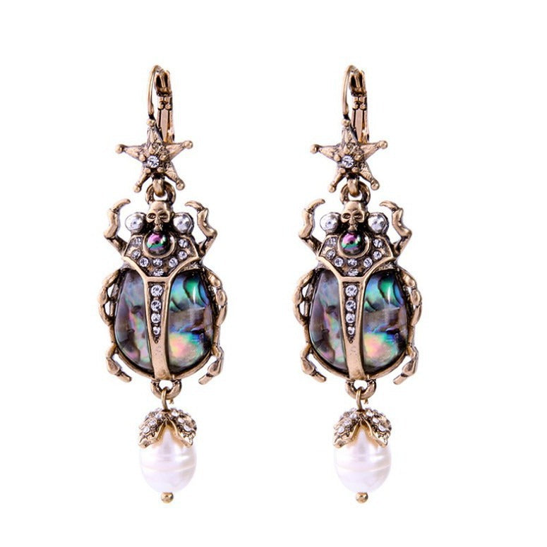 Wholesale Bohemian Beetle Stud Earrings Pearl Shell Ladybug Design Trendy Jewelry Accessory For Boutique Resale