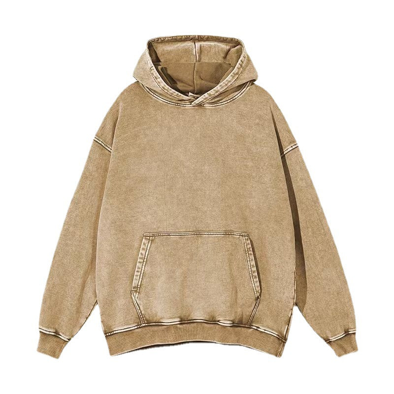 Wholesale Heavy Washed Distressed Plus Velvet Hooded Casual Retro Snowflake Clothes