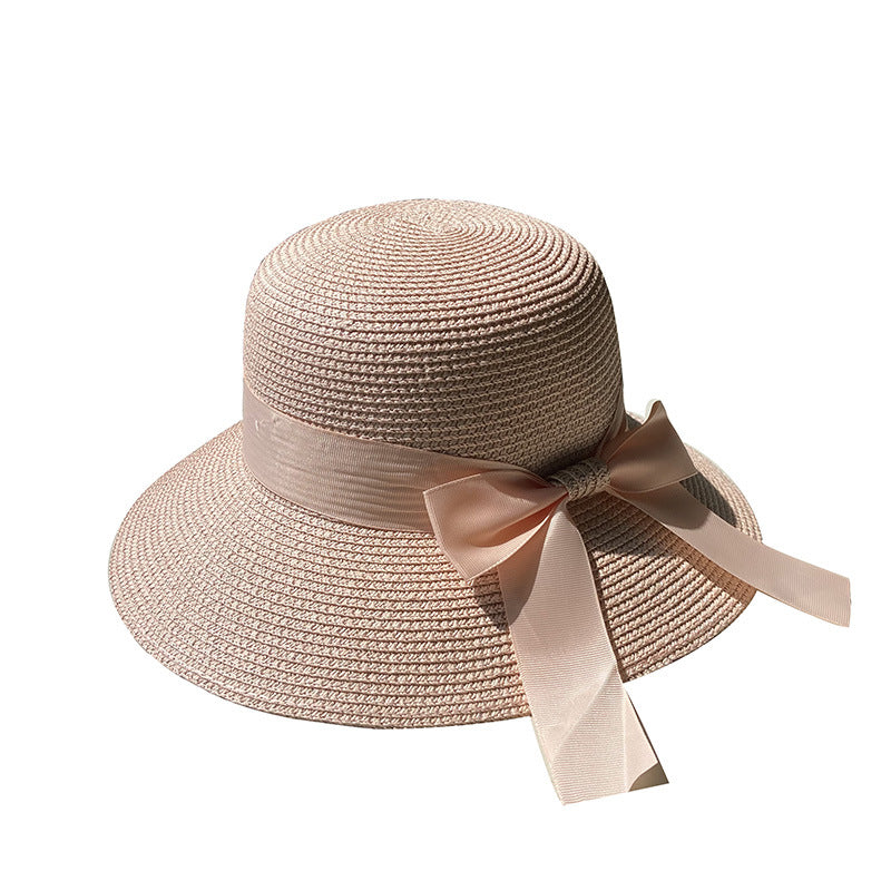 Wholesale Summer Ribbon Bow Ladies Straw Hats Foldable Beach Hats