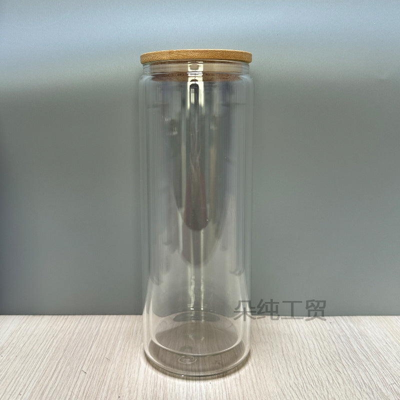 Wholesale Sublimation Mason Glass 12oz/16oz Coke Cup Cans Frosted Straws Single and Double Glass Bamboo Cover Cup