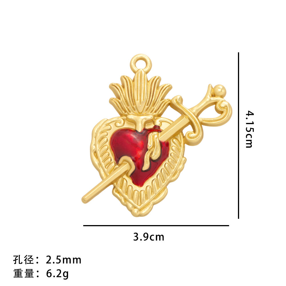 Wholesale 20pcs Retro Gothic style red heart alloy relief accessories love wings necklace pendant