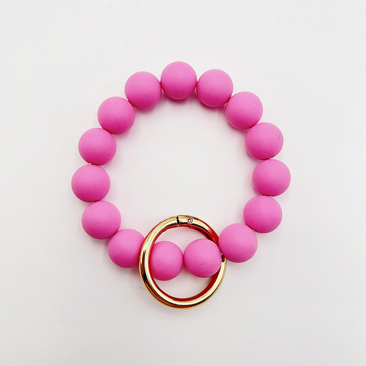 Wholesale Solid Color Silicone Handmade Beaded Wrist Keychain