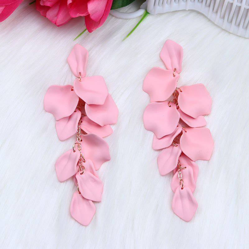 Wholesale Bohemian Style Fashion Personality Tassel Petal Candy Color Design Earrings