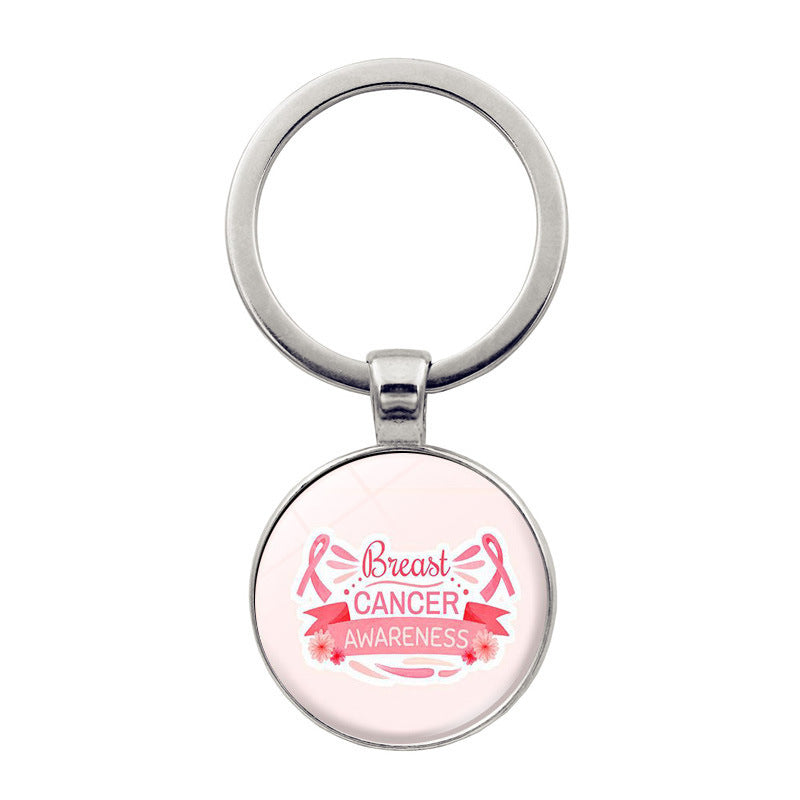 Wholesale Breast Cancer Powder Ribbon Promotion Zinc Alloy Key Chain